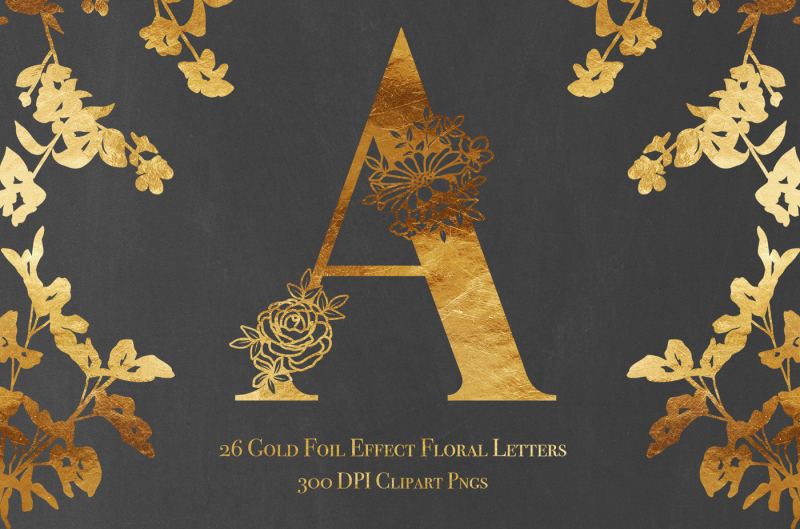 set-of-26-gold-foil-effect-floral-letters-clip-art-pngs