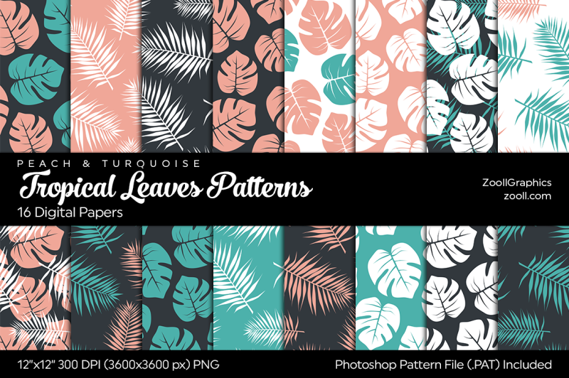 tropical-leaves-digital-papers-peach-and-turquoise