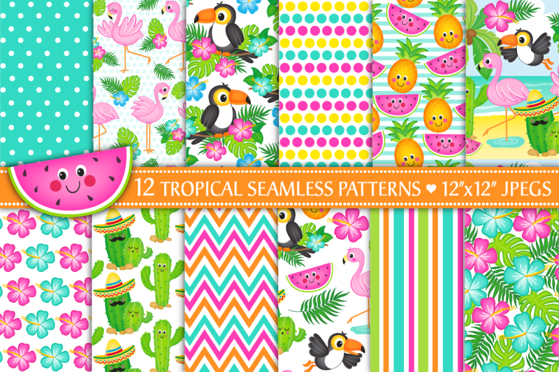 flamingo-digital-papers-cactus-digital-papers-tropical-patterns