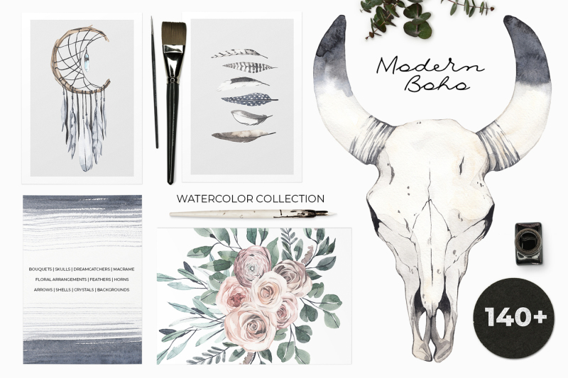 modern-boho-nude-floral-watercolor-collection