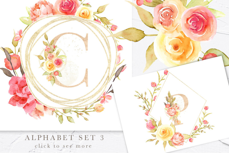 english-garden-watercolor-and-glitter-design-elements-collection