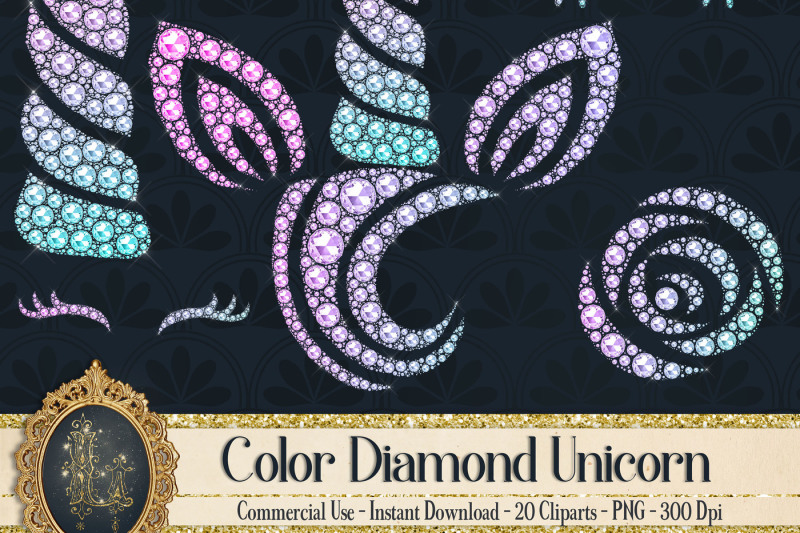 20-colorful-rainbow-diamond-unicorn-faces-unicorn-horn-clip-arts