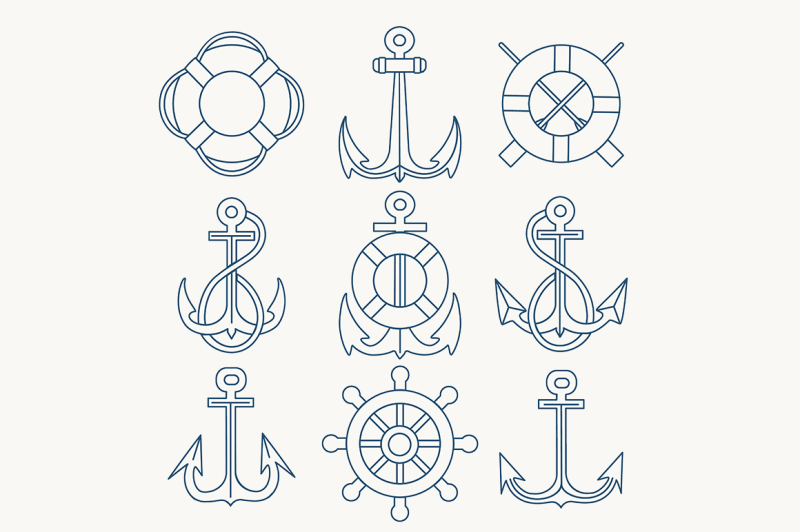 nautical-thin-line-emblem-set
