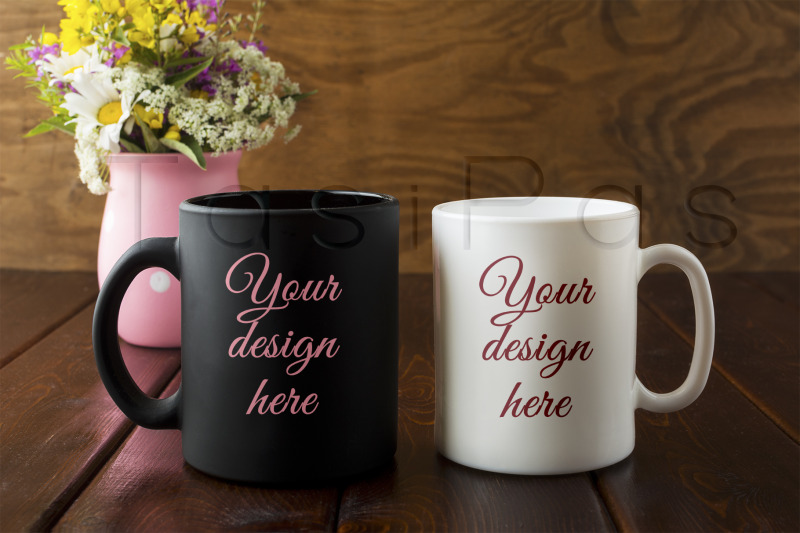 white-and-black-mug-rustic-mockup-with-wildflowers-in-pink-vase