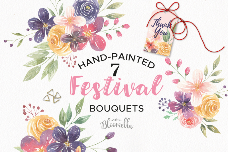 watercolor-flower-pink-floral-spring-boho-festival-bouquet-set