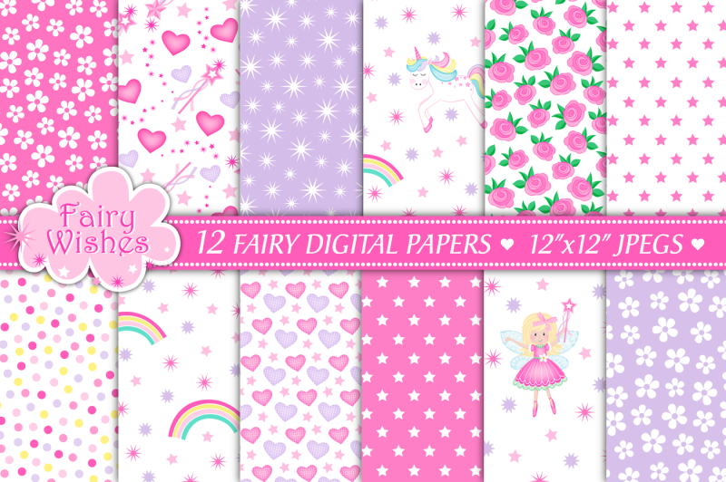 fairy-digital-papers-unicorn-digital-papers-floral-fairy-patterns