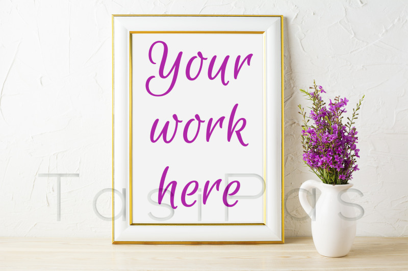 gold-decorated-frame-mockup-and-purple-wildflowers-in-pitcher