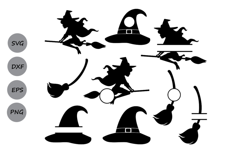 Witch SVG Files, halloween svg, witch monogram svg, witch hat svg. By