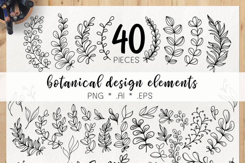 hand-drawn-floral-elements-doodle-leaves-clipart-floral-doodle