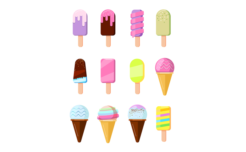 cartoon-ice-cream-in-wafer-cone-ice-lolly-vector-collection