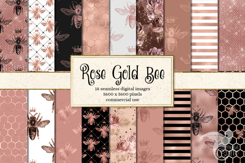 rose-gold-bee-digital-paper