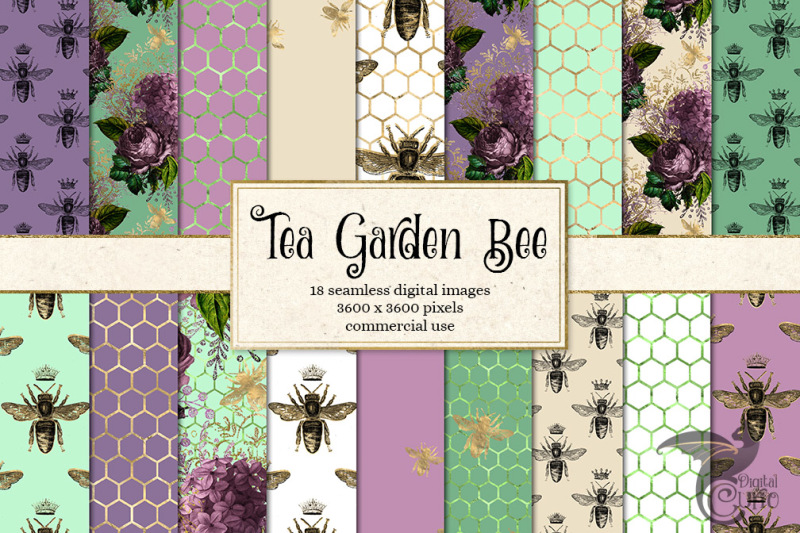 tea-garden-bee-digital-paper