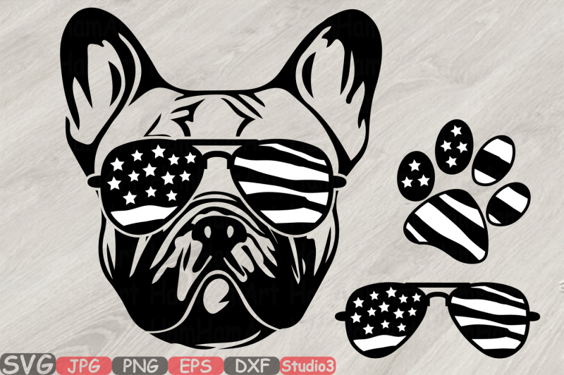 Download Bulldog USA Flag Glasses Paw Silhouette SVG Dog 4th of ...