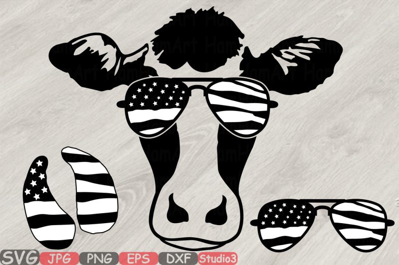 Cow USA Flag Glasses Silhouette SVG 4th July 833S By HamHamArt | TheHungryJPEG.com