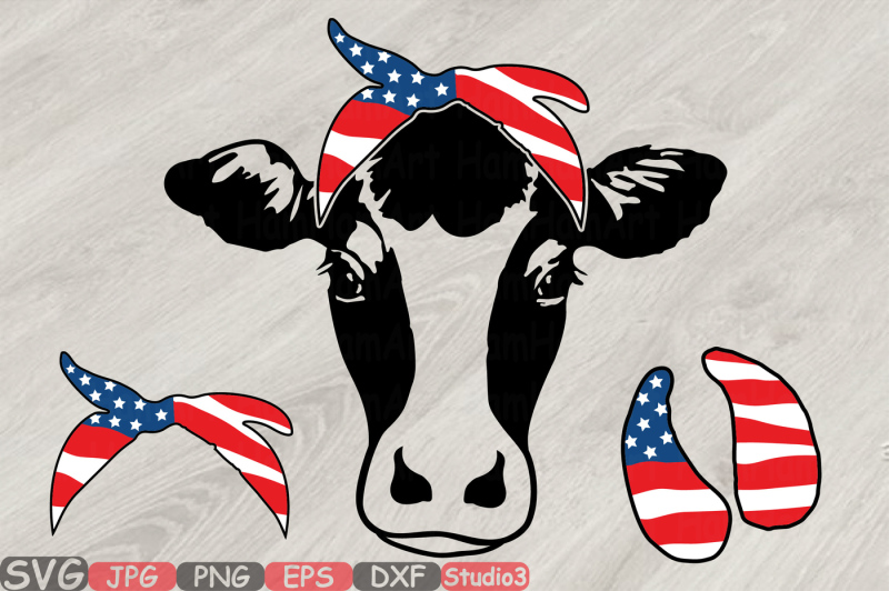 Cow USA Flag Bandana Silhouette SVG 4th July Farm Milk 835S EPS Include