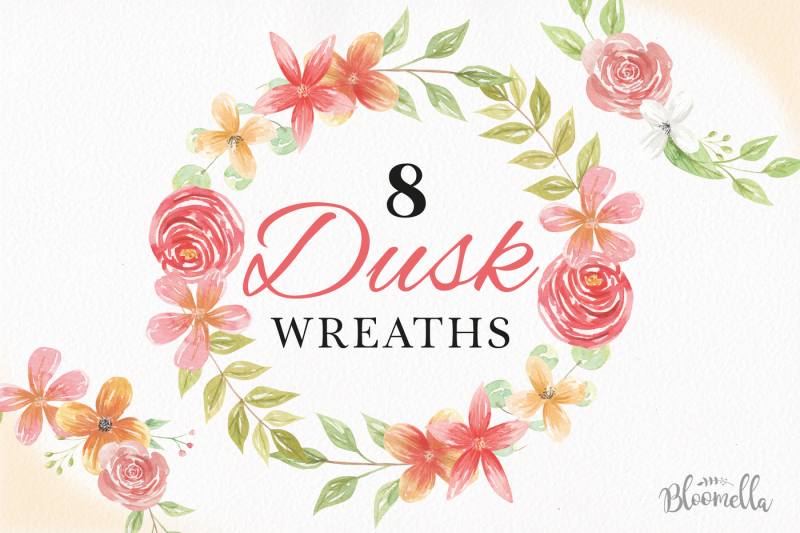 dusk-floral-watercolor-flower-wreath-garland-wedding-set