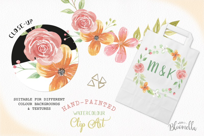 dusk-floral-watercolor-flower-wreath-garland-wedding-set