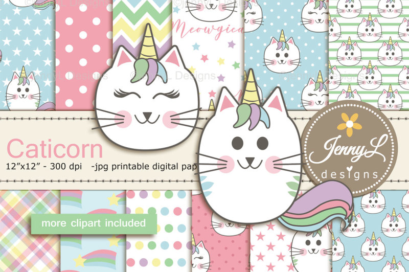 caticorn-digital-papers-cat-clipart-unicorn-cat-kittycorn