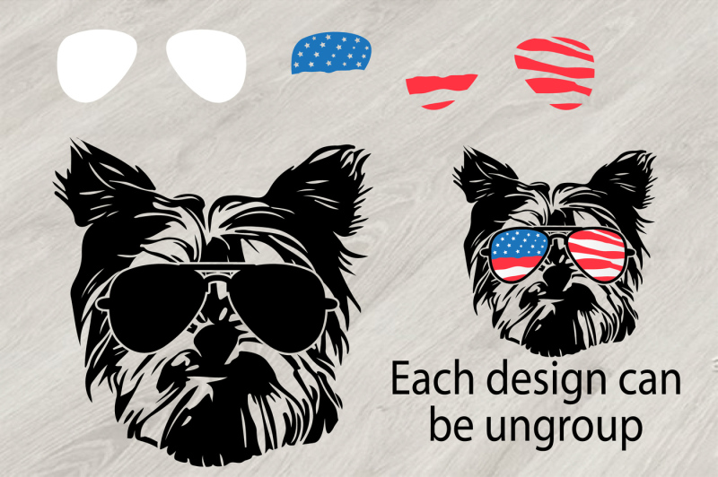Download Yorkshire Terrier USA Flag Glasses US Silhouette SVG 4th July 838S By HamHamArt | TheHungryJPEG.com