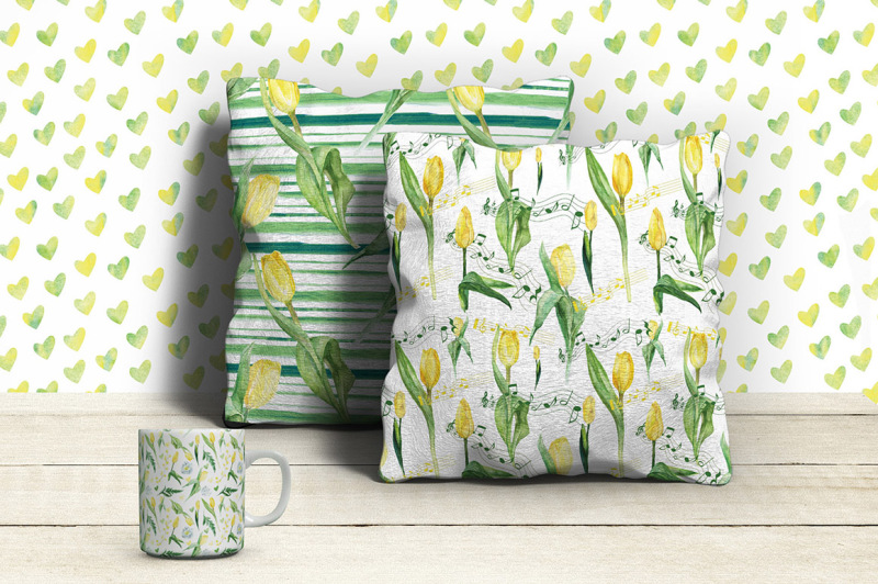 watercolor-yellow-tulips-seamless-patterns