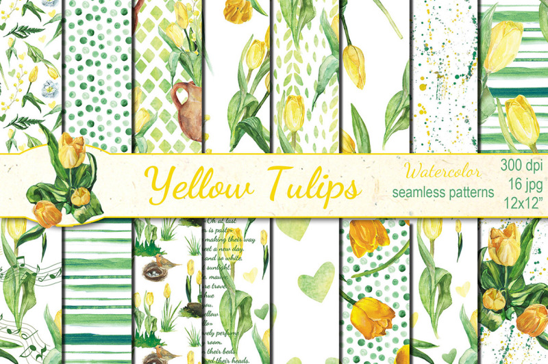watercolor-yellow-tulips-seamless-patterns