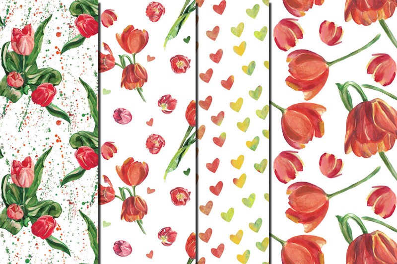 watercolor-red-tulips-seamless-patterns