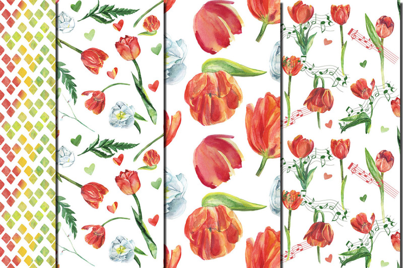 watercolor-red-tulips-seamless-patterns
