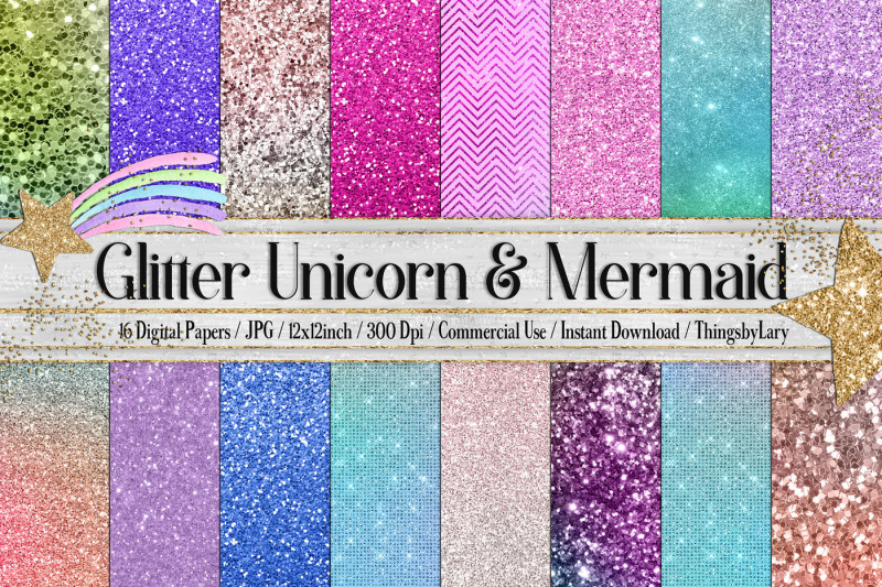 16-magical-fairy-tale-unicorn-mermaid-glitter-digital-papers