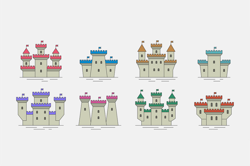 castles-and-fortresses-icons-set