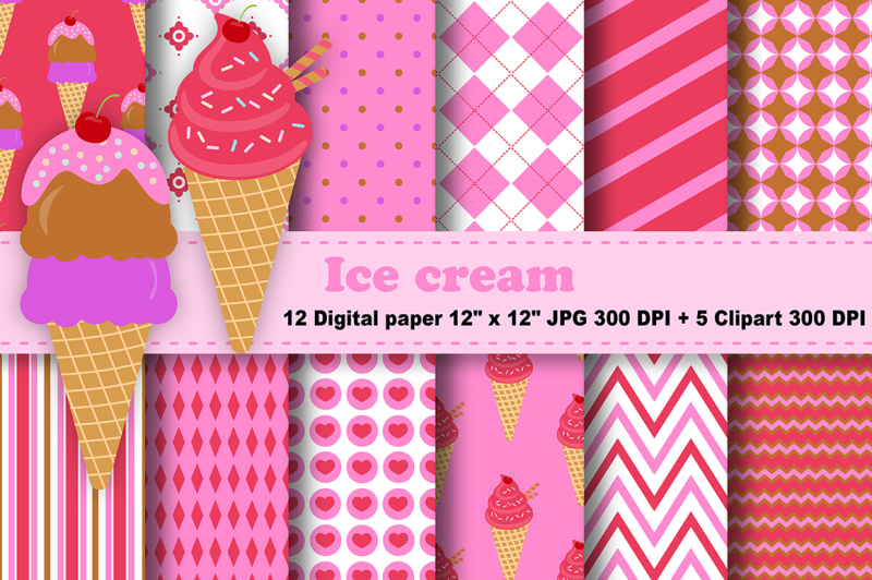ice-cream-digital-paper-summer-digital-paper-dessert-digital-paper