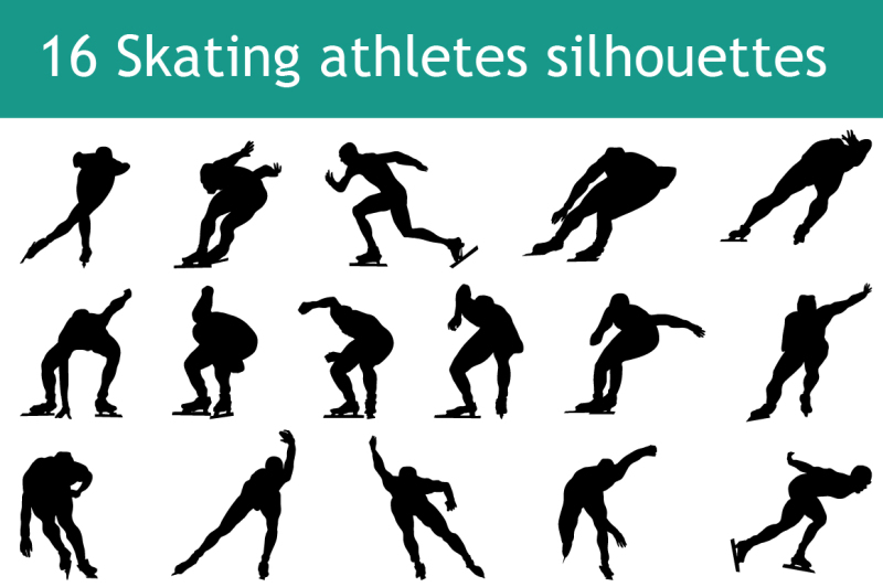 skating-man-silhouette-set