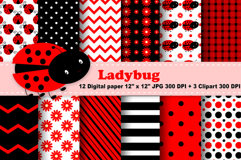 ladybug-digital-paper-flowers-backgroud-bugs-pattern