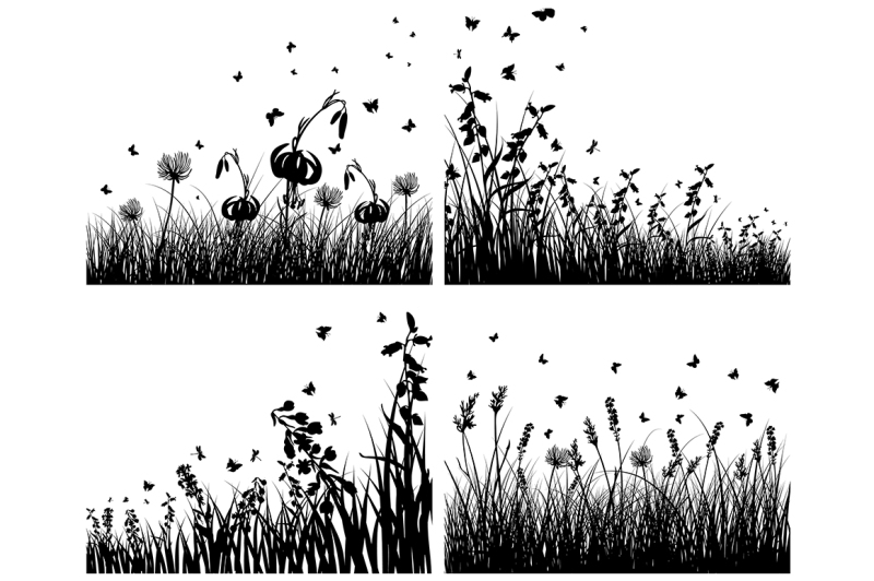 set-of-four-vector-grass-silhouettes