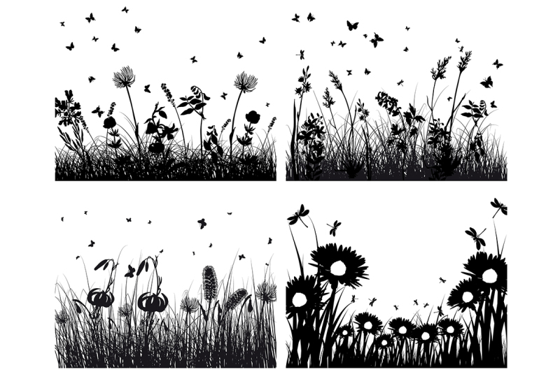 set-of-four-vector-grass-silhouettes