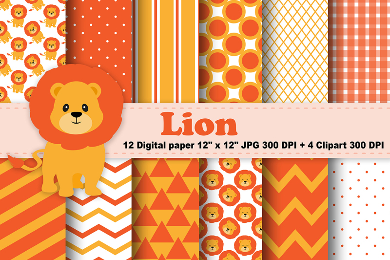 lion-digital-paper-jungle-background-animals-pattern-zoo-background