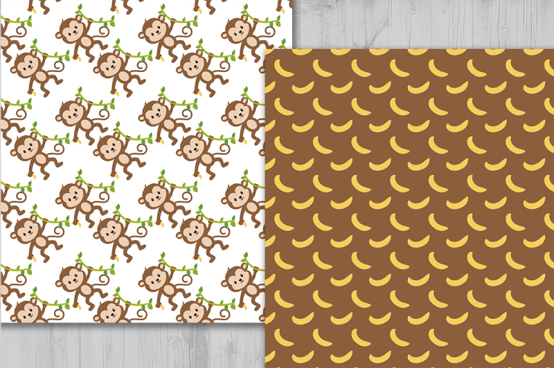monkey-digital-paper-animals-background-banana-pattern