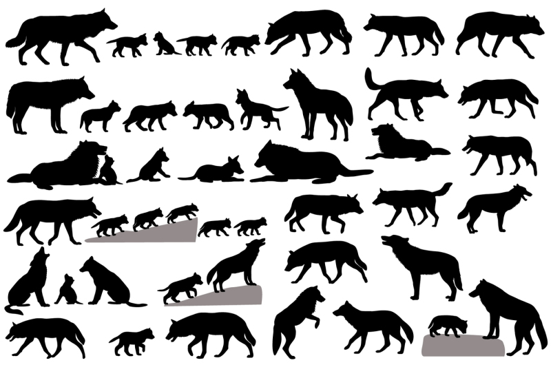 silhouettes-of-wolves-and-wolf-cubs