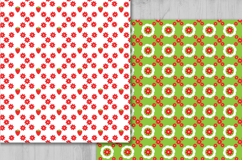 strawberry-digital-paper-fruits-background-flowers-pattern