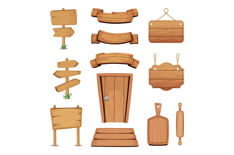 vector-illustration-of-wooden-signboards-doors-plates-and-other-diff