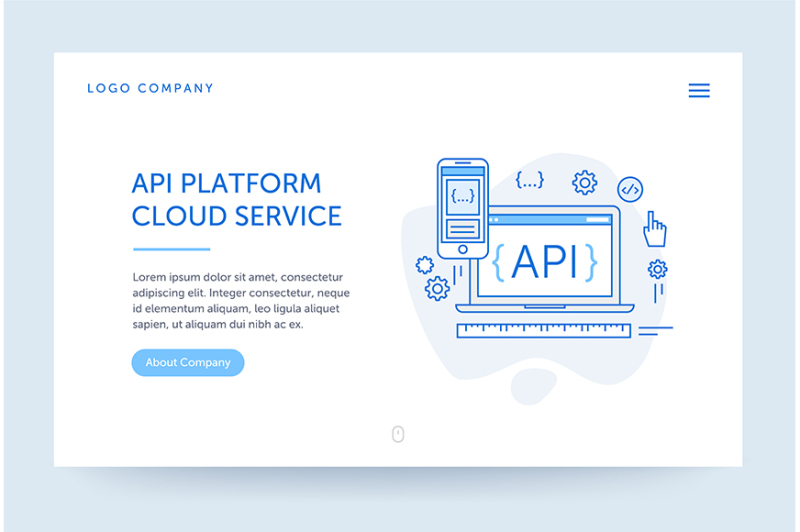 api-platform-illustration-web-banner-blue-flat-line-style