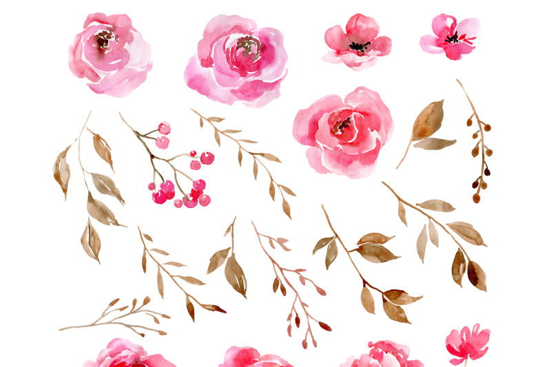 Romantic Watercolor Pink Flowers PNG By WatercolorFlowers ...