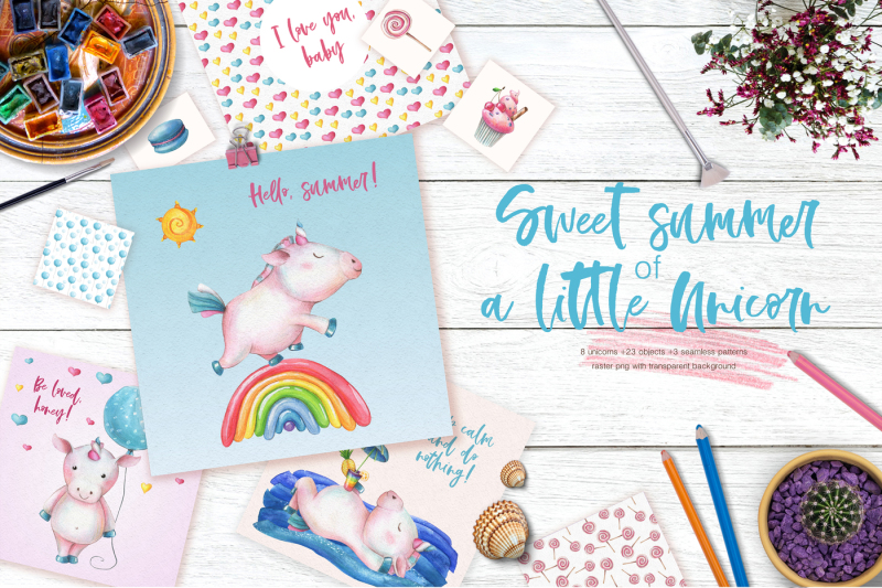 sweet-summer-of-a-little-unicorn-hand-drawn-set