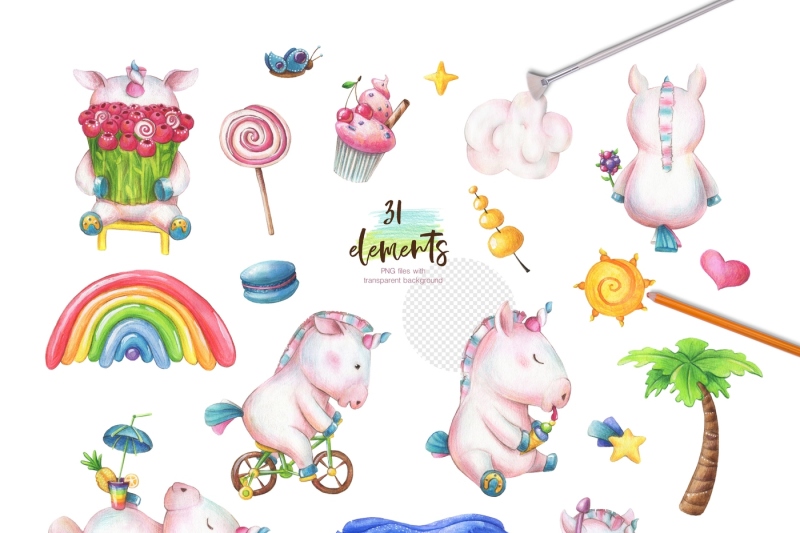 sweet-summer-of-a-little-unicorn-hand-drawn-set