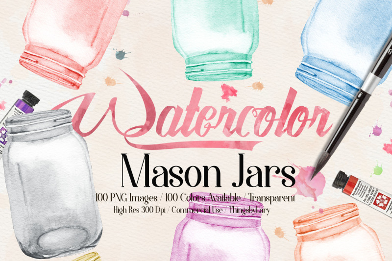 100-watercolor-mason-jar-clip-arts