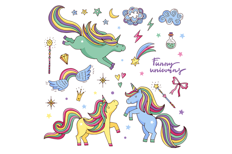 vector-funny-set-with-rainbow-unicorn-and-other-magic-attributes