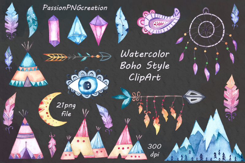 watercolor-boho-style-clipart