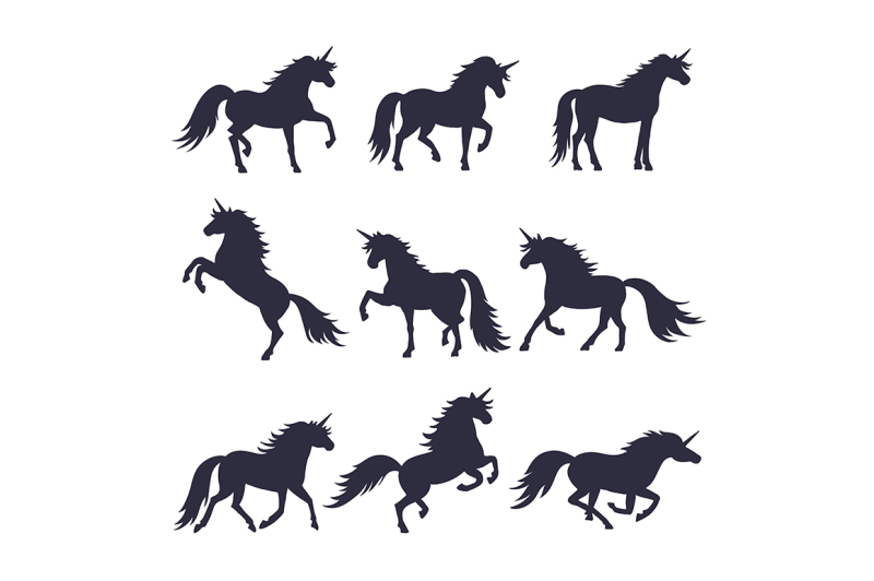 mythology-illustrations-set-of-unicorns-silhouette-in-different-poses