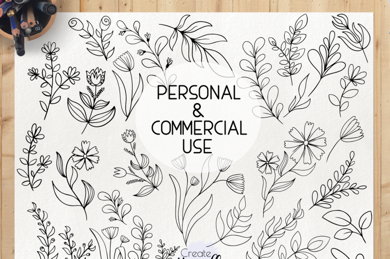 hand-drawn-floral-elements-doodle-leaves-clipart-botanical-clipart