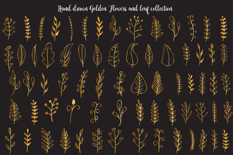 hand-drawn-golden-flowers-and-leaf-collection