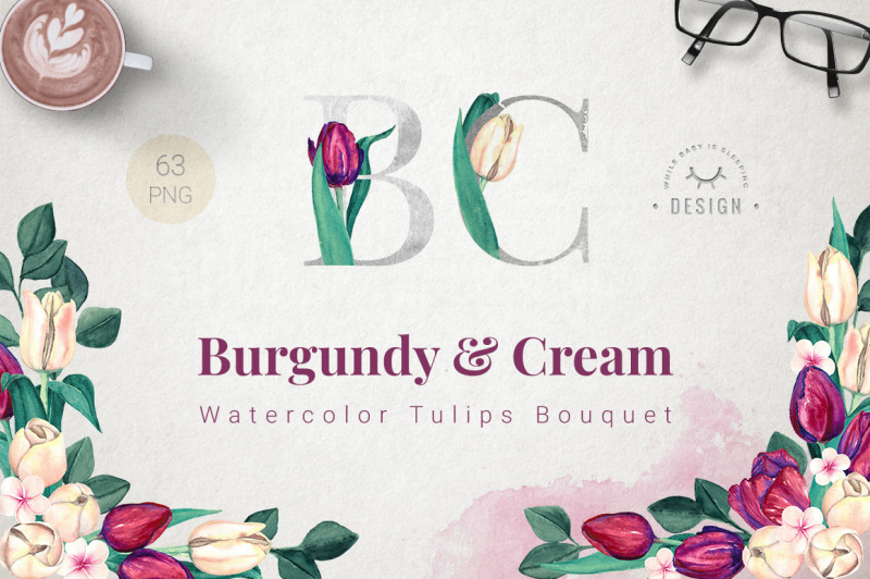 burgundy-and-cream-watercolor-tulips
